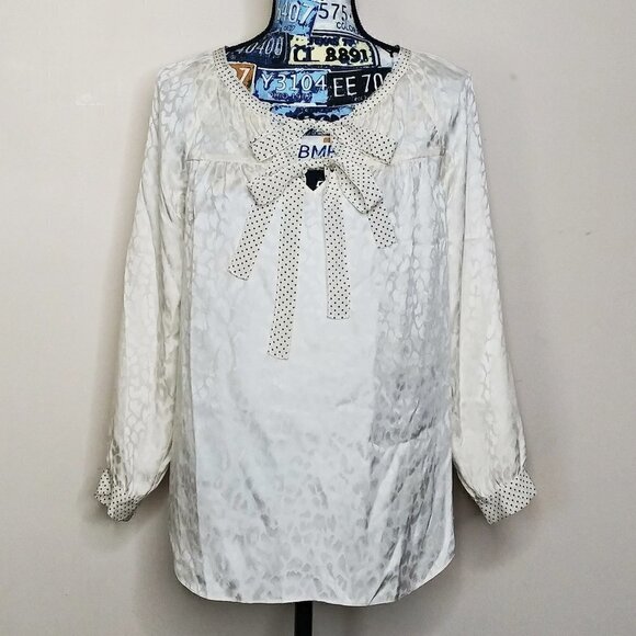 REBECCA TAYLOR Silk Double Front Tie Top Leopard Print Polka Dot Blouse Sz 2 NEW - Picture 11 of 11